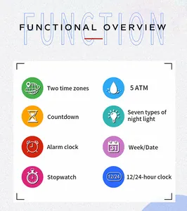 Aperçu des fonctions de la montre de sport numérique multifonction étanche 5 ATM