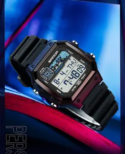 SANDA waterproof digital sports watch with square face and resin strap.