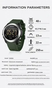 Paramètres détaillés de la montre de sport numérique Sanda 2199 étanche.