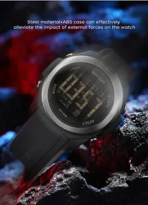 Détail macro de la montre numérique SANDA montrant le boîtier résistant aux chocs en ABS