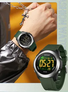 Montre de sport numérique Sanda avec bracelet vert et affichage LED détaillé