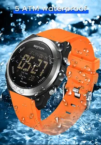 Vue détaillée de la montre de sport numérique SAMDA étanche avec bracelet orange vif
