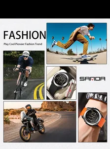 Collage de montres de sport SANDA avec scènes de cyclisme et de skate en plein air