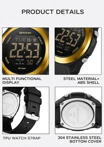 Gros plan détaillé de la montre de sport SAMDA avec boîtier en acier et bracelet TPU