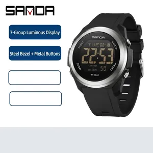 SANDA Montre Digitale de Sport Multifonctionnelle Acier Inoxydable TPU Acrylique Étanche Lumineuse Alarme Étudiants Homme