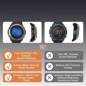 Montre numérique de sport SANDA étanche avec rétroéclairage 7 couleurs et bague en acier