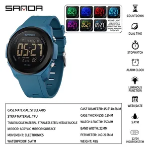 Montre de sport numérique multifonctionnelle SANDA étanche avec rétroéclairage 7 couleurs