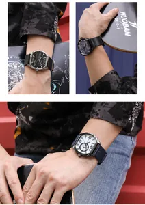 Detalle del reloj deportivo cuadrado MEGIR para hombre con correa de cuero genuino