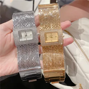 Montre à Quartz Carrée de Mode pour Femmes Alliage Strass Chaîne Bracelet Montre Élégante Bande de Maille Métallique pour Dames