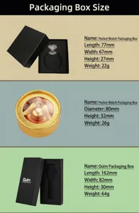 Specifications and dimensions for various pocket watch and wrist watch gift boxes.