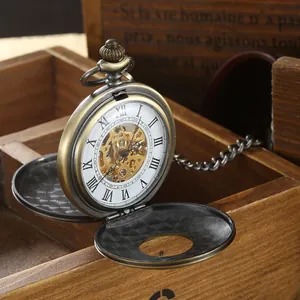 Montre à gousset mécanique vintage avec cadran squelette et double ouverture
