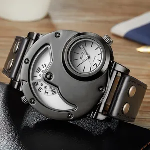 Vue détaillée de la montre pour homme Oulm à double fuseau horaire avec bracelet clouté