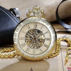 Vintage Mechanical Pocket Watch Roman Numerals Hollow Skeleton Gear Dial Alloy Case Retro Pendant Watch Gift Men Women