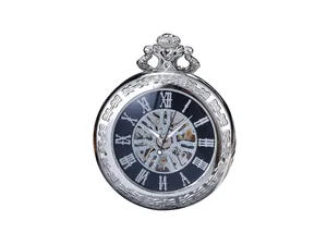 Vintage silver skeleton mechanical pocket watch with Roman numeral dial
