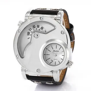 Montre Oulm pour homme à quartz double fuseau horaire avec bracelet en cuir