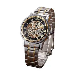 WINNER luxury men's mechanical skeleton watch with two-tone gold and silver strap
