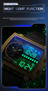 Gros plan d'une montre Sanda pour hommes avec affichage numérique et analogique lumineux