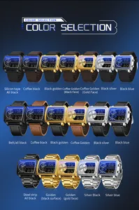 Sélection de montres à quartz pour hommes à double affichage avec bracelets cuir et acier.