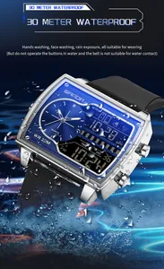 Montre SAMDA pour homme à double affichage avec étanchéité 30 m et mouvement quartz