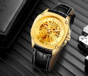 Vue détaillée de la montre automatique T-WINNER pour homme avec cadran squelette