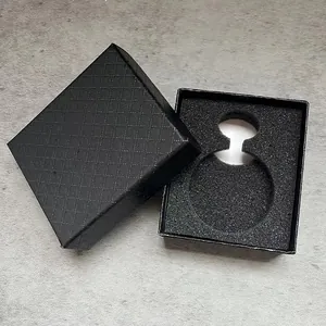 Exquisite black pocket watch gift box with diamond texture lid and foam cutout insert