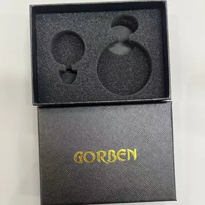 Black diamond pattern watch gift box with foam insert and gold logo