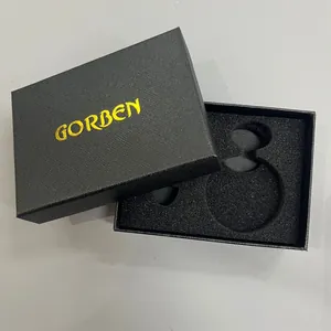 Elegant black textured pocket watch gift box with lid and base design for presentation