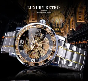 Montre automatique squelette Forsining luxe pour hommes avec accents de cristal