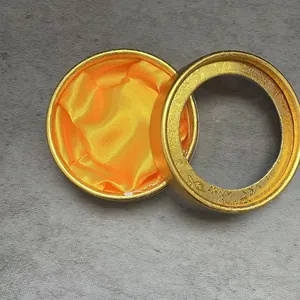 Round golden gift box for pocket watch with diamond pattern and transparent window lid