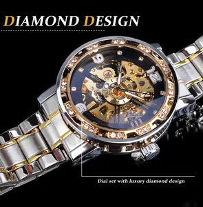 Gros plan sur la montre mécanique Forsining pour homme avec cadran serti de diamants