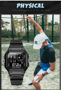 Schwarze digitale SANDA Sportuhr für Herren mit 50m Wasserfestigkeit