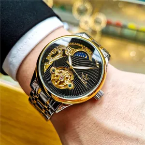 SEWOR Montre Mécanique Automatique Homme Squelette Tourbillon Lumineux Phase de Lune Étanche Affaires Vintage Alliage Montre