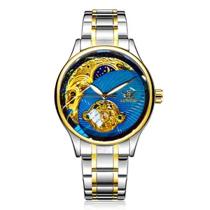 Montre automatique SEWOR pour homme avec tourbillon squelette et cadran bleu