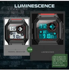 Nahaufnahme der SANDA Digitaluhr mit lebendiger cyanfarbener LED-Leuchtfunktion