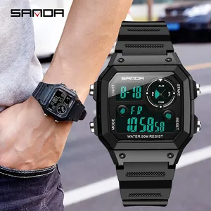 SAMDA Herren Sport Digitaluhr Quadratisch Wasserdicht LED Beleuchtung Chronograph Harzarmband Mode Student Elektronische Armbanduhr Geschenk