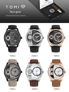 Vue détaillée des montres homme TOMI minimalistes de luxe avec coffret cadeau élégant