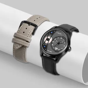 Gros plan sur la montre à quartz TOMI et ses bracelets en tissu texturé interchangeables