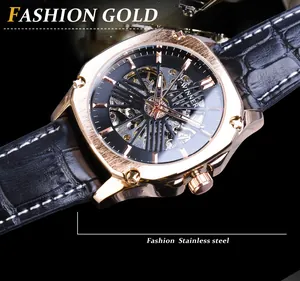 Gros plan de la montre mécanique automatique squelette T-WINNER pour homme