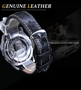 Gros plan de la montre T-WINNER avec bracelet en cuir noir et boucle en acier