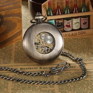 Montre à gousset mécanique squelette vintage avec finition bronze