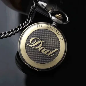 Vintage Römische Ziffern Quarz Taschenuhr The Greatest Dad Grandpa Thema Retro Legierung Kette Halskette Uhr Geschenk Vatertag