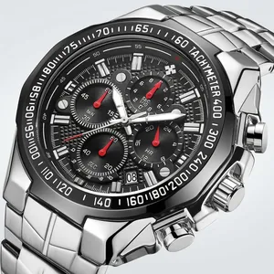 WWOOR Hommes Montre à Quartz de Sport Bracelet en Acier Inoxydable Chronographe Étanche Lumineux Tachymètre Montre