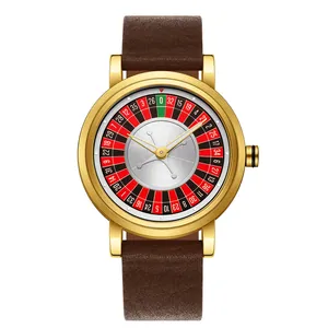 Vue détaillée d'une montre à quartz pour homme avec cadran au design roulette unique