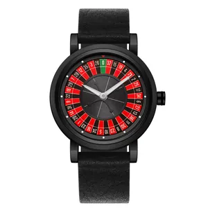 Vue détaillée de la montre à quartz pour homme avec cadran roulette et bracelet noir