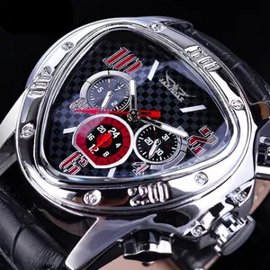 Men's Automatic Mechanical Watch Triangle Case Luxury Fashion Three-Eye Six-Hand Wristwatch Genuine Leather Strap Sport Clock