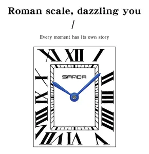 Macro detail of SAMOA fashion quartz watch dial featuring Roman scale and blue hands