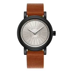 Montre à quartz moderne pour homme avec cadran roulette argenté et bracelet en cuir