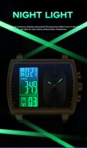 Vue détaillée de la montre Sanda avec affichage lumineux électronique vert de nuit