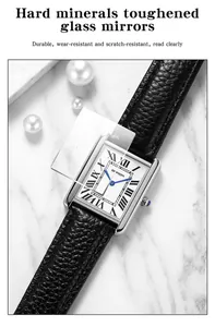 Detail view showing scratch-resistant toughened glass on a Sanda rectangular watch.