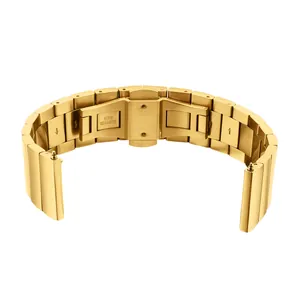 Vue détaillée d'un bracelet de montre en acier inoxydable doré avec boucle déployante